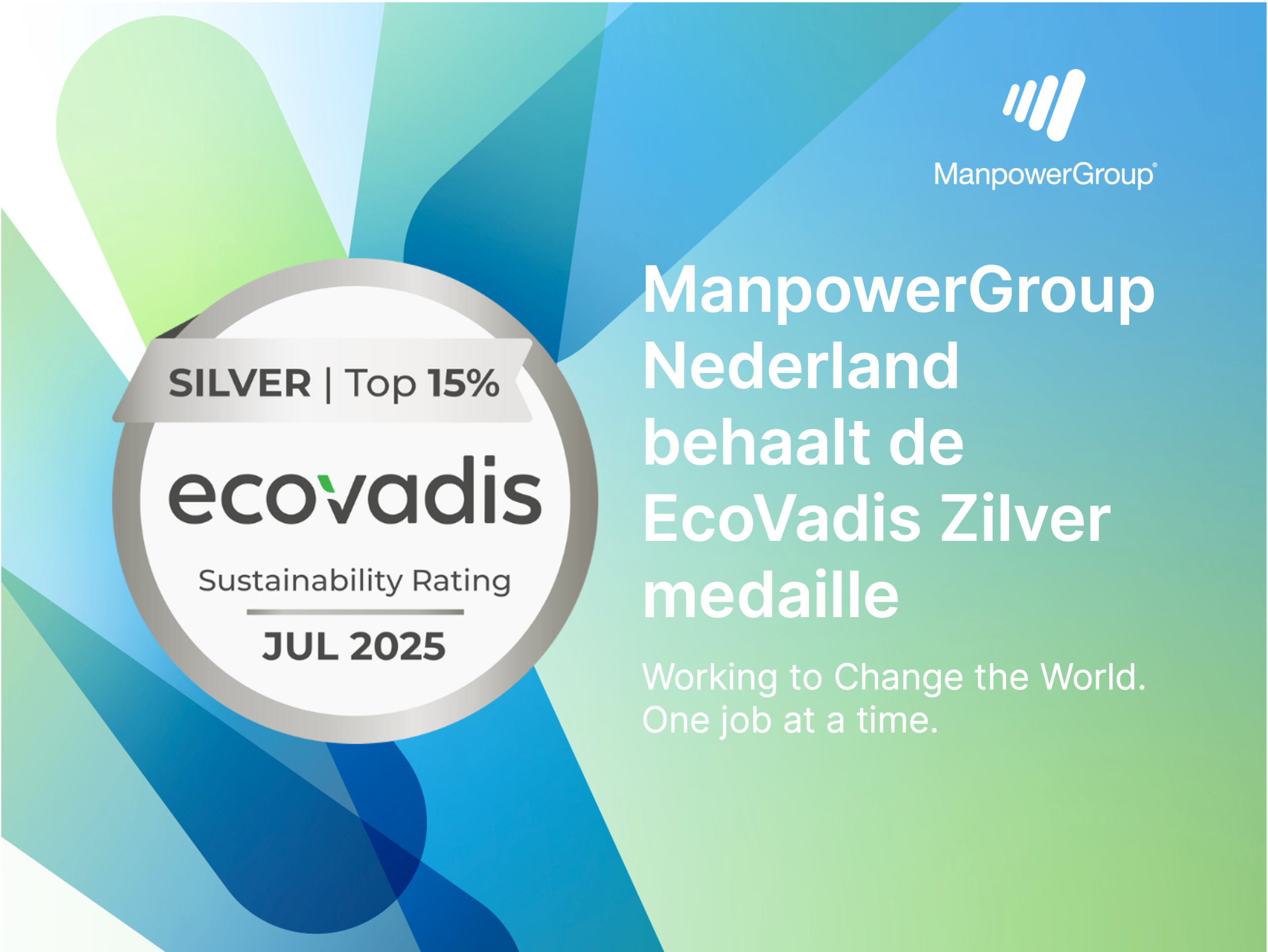 ManpowerGroup Nederland ontvangt Zilveren EcoVadis-medaille voor duurzaamheidsprestaties